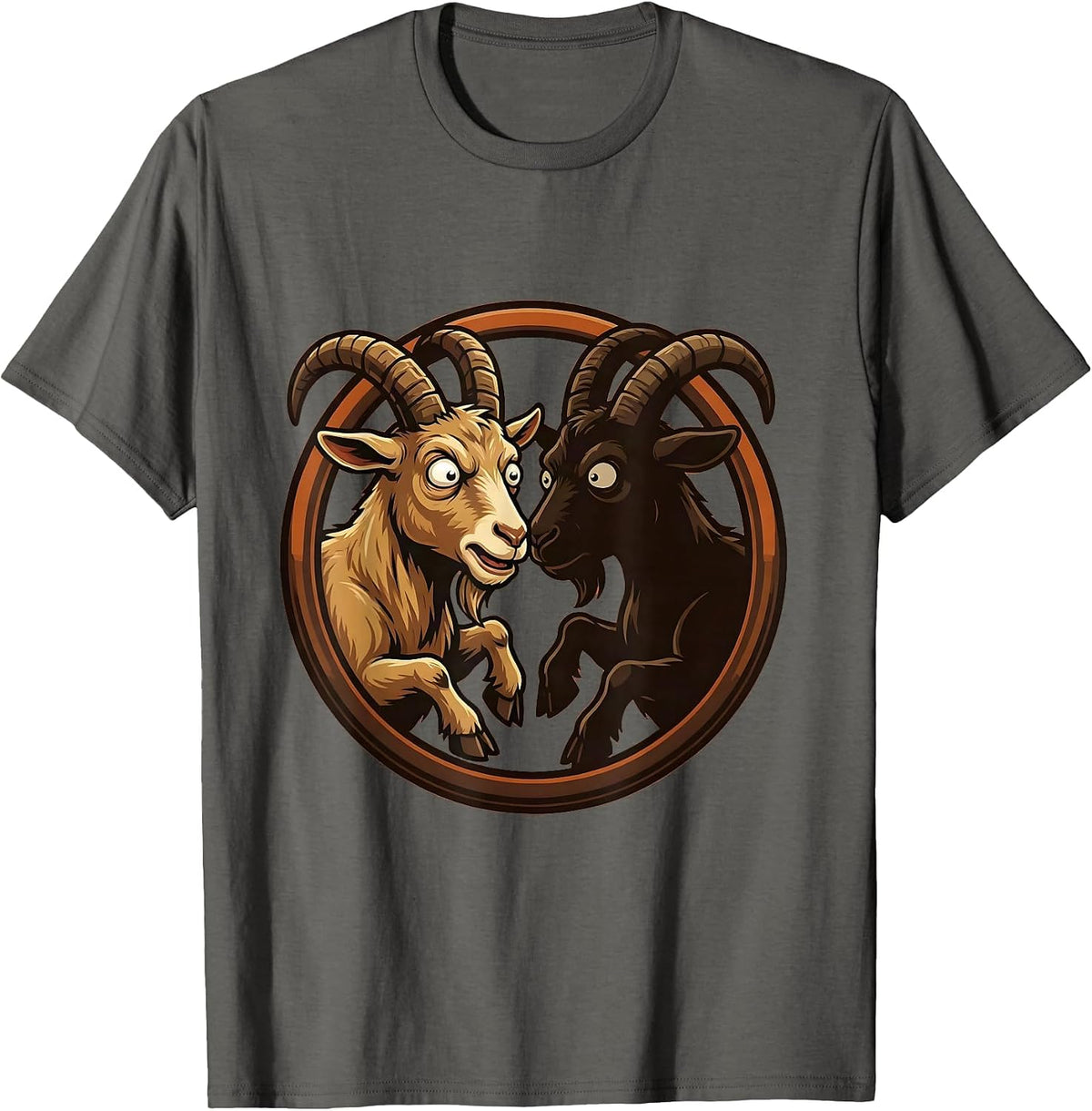 Men's Goat Headbutting Mirror Reflection Funny Design T-Shirt - Asphalt Grey