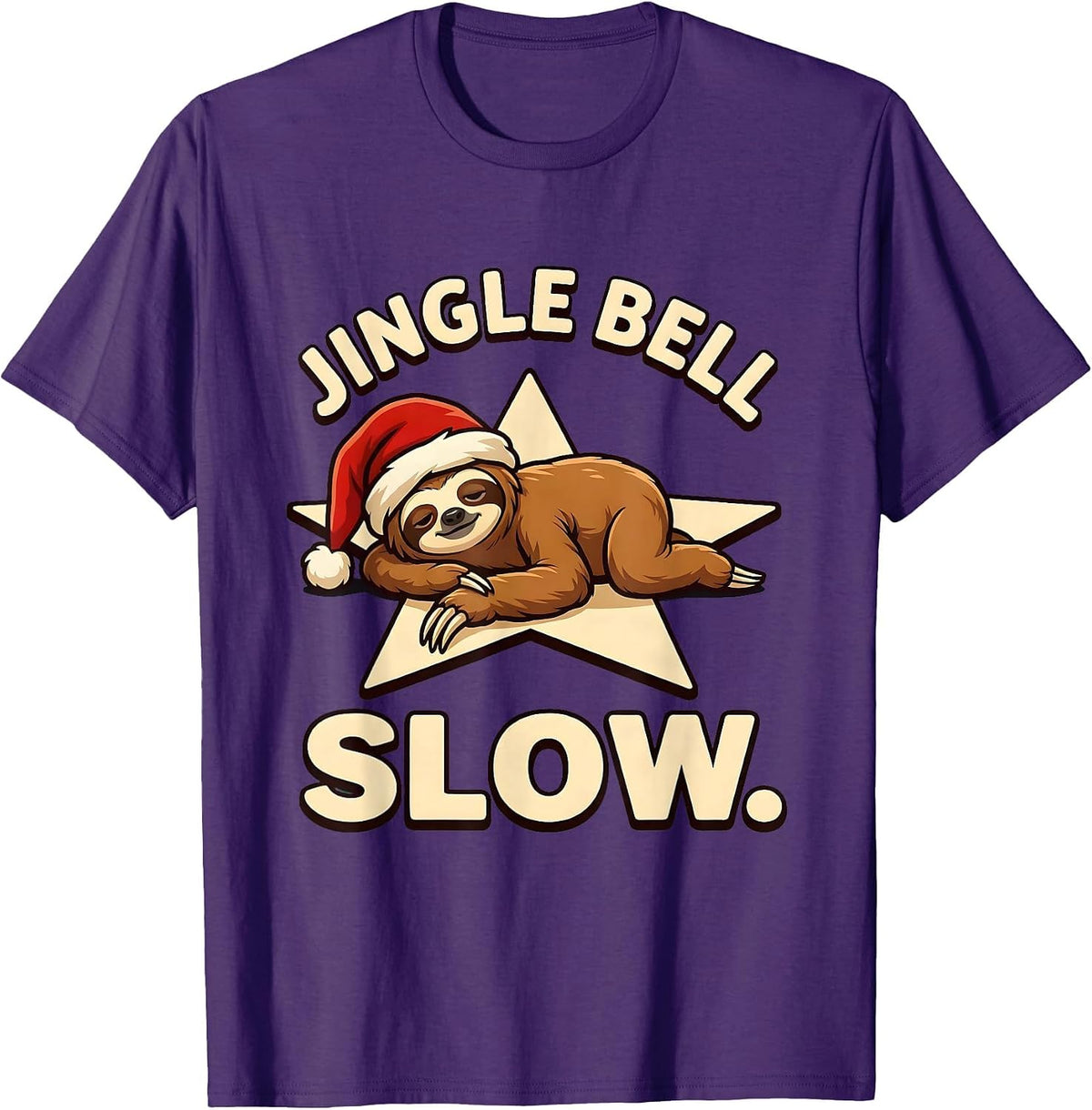 Men's Jingle Bell Slow Funny Sloth Lover Christmas Ugly Sweater T-Shirt - Purple