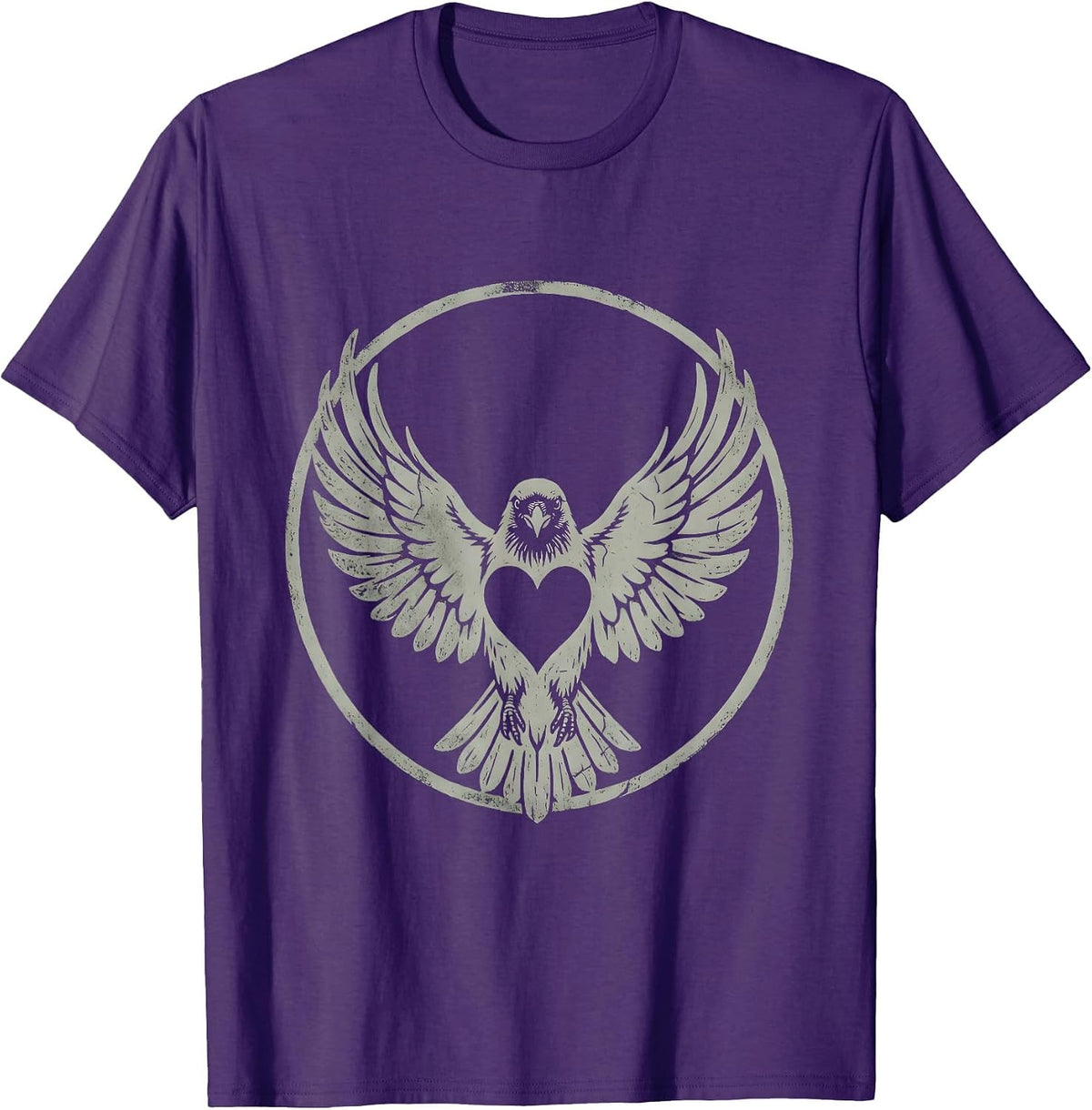 Crow Heart Wings Spread Love Bird Art T-Shirt - Purple
