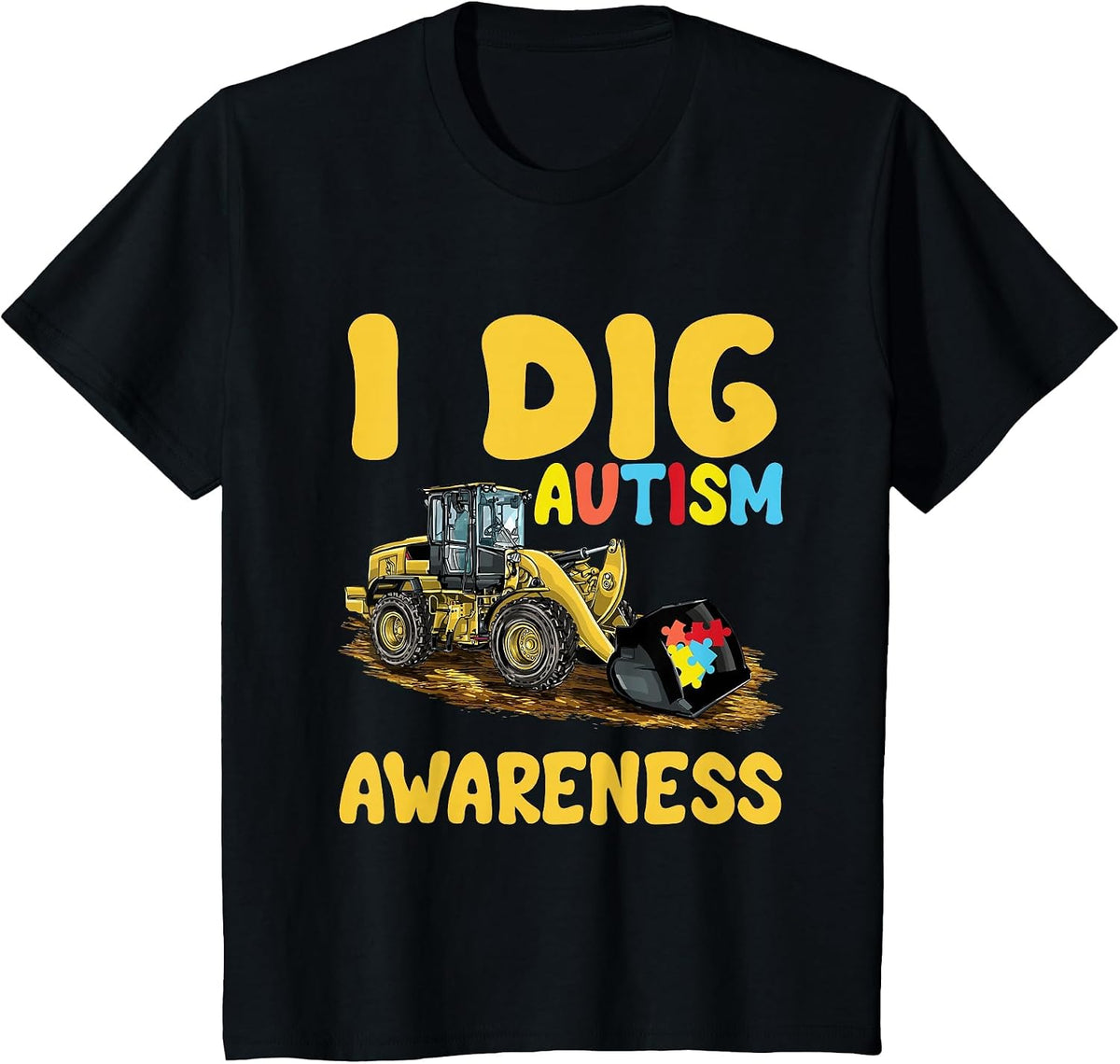 I Dig Autism Awareness Tractor Puzzle Toddlers Kids Boys T-Shirt - Black