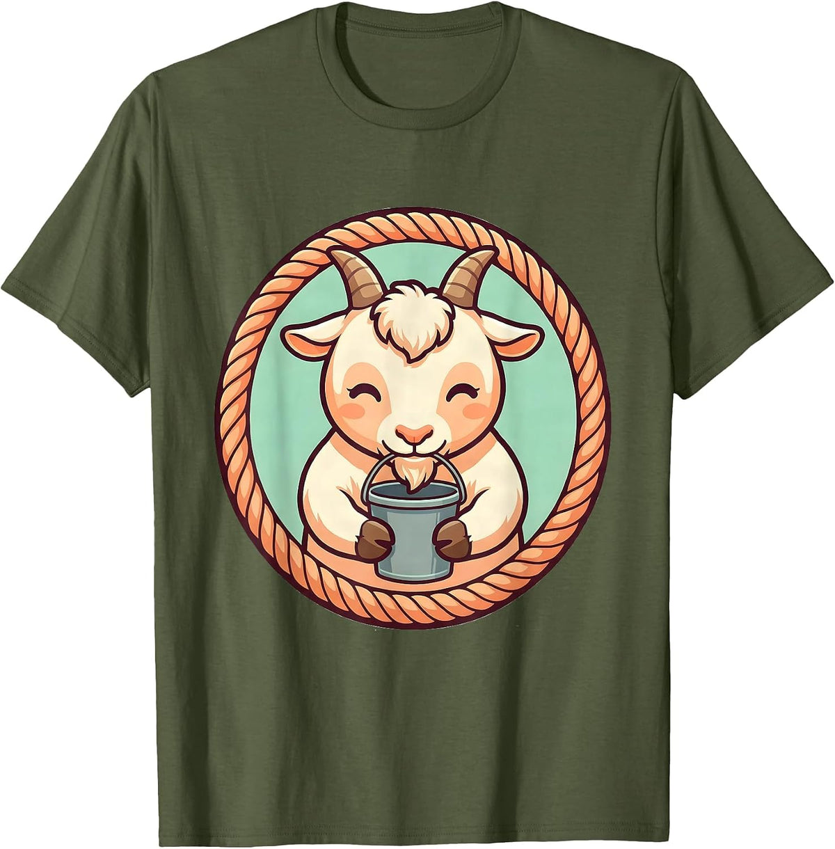Men's Cute Kawaii Goat Toddler Farm Animal Playtime Gift T-Shirt - Olive Green