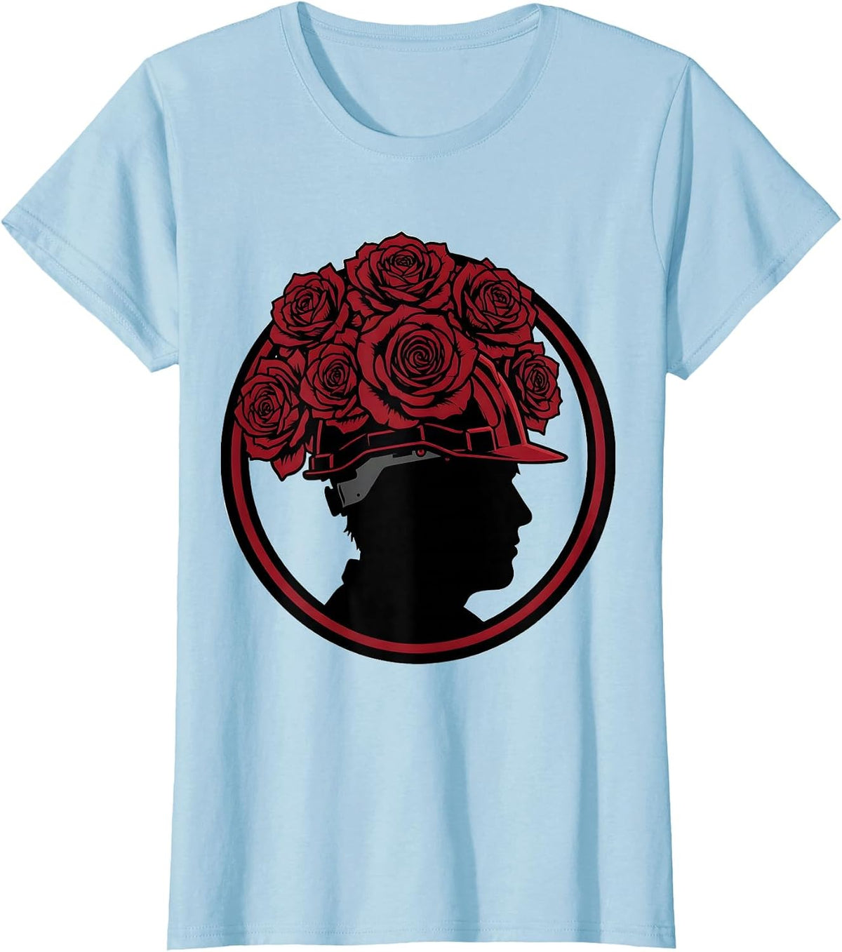 Rosie the Riveter Hard Hat Red Roses Graphic T-Shirt - Baby Blue