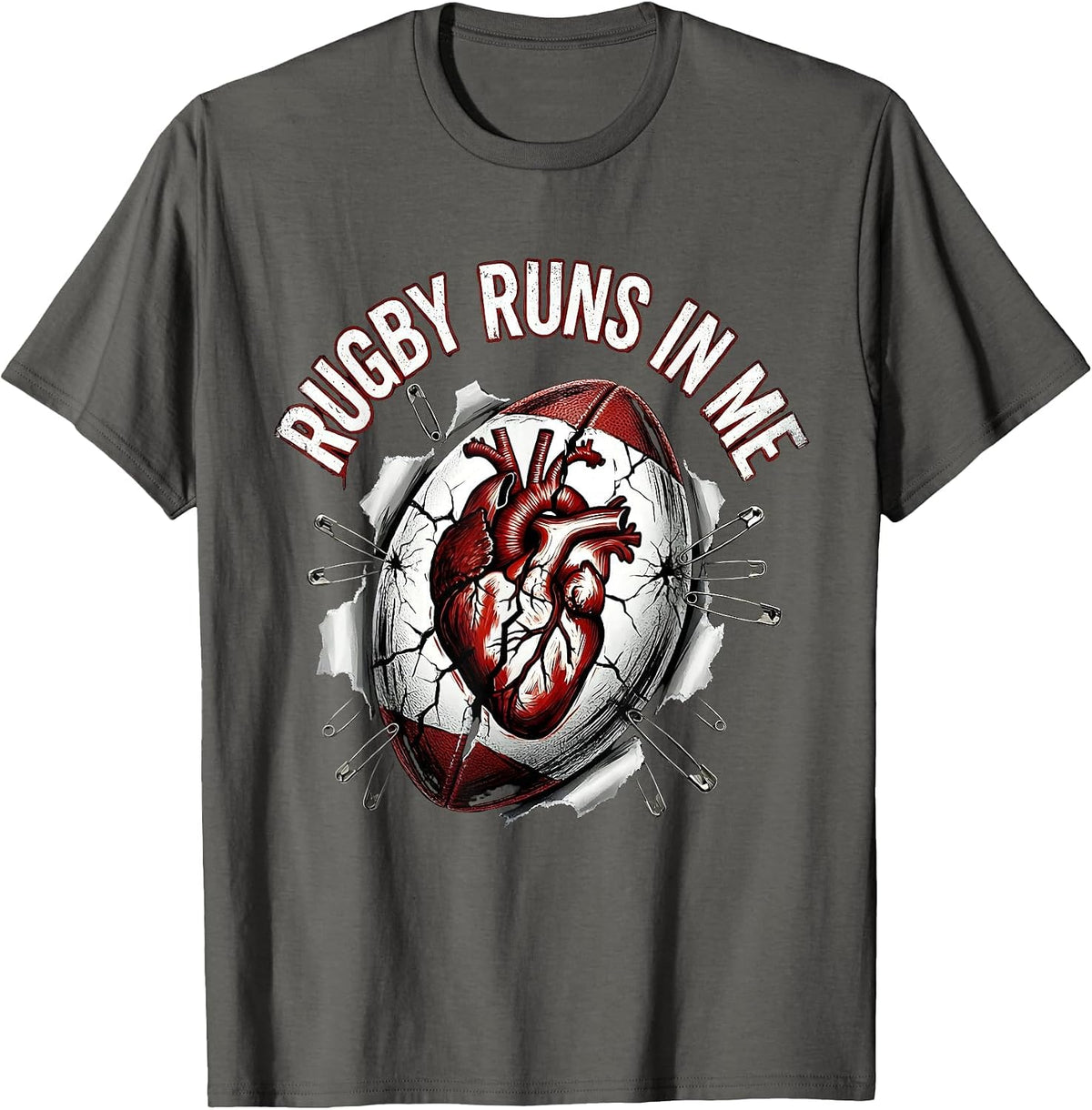 Rugby Runs In Me Passionate Fan Design T-Shirt - Asphalt Grey