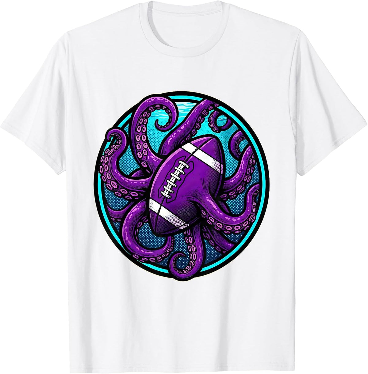 Men's Purple Football Octopus Underwater Art Design T-Shirt - White