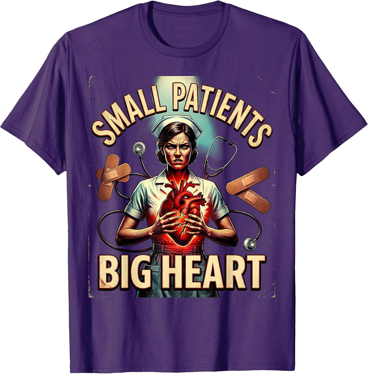 Men's Small Patients Big Heart School Nurse Design T-Shirt - Purple