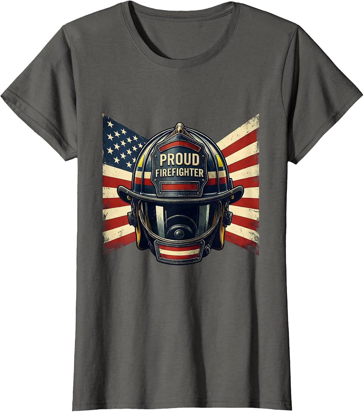 Women's Proud Firefighter Patriotic Fireman American Flag Occupation T-Shirt - Asphalt Grey