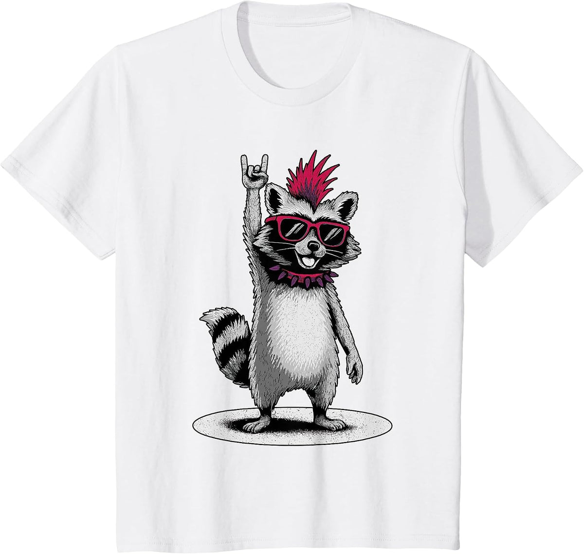 Raccoon Punk Rock and Roll Men Kids Women Funny Raccoon T-Shirt - White