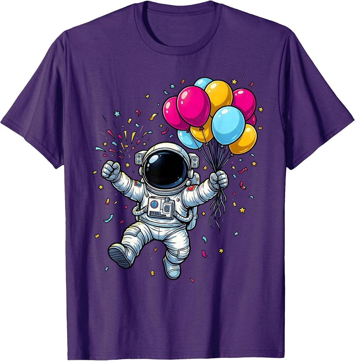 Men's Astronaut Birthday Balloons Space Celebration T-Shirt - Purple