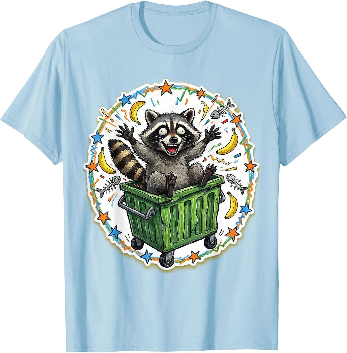 Men's Raccoon Dumpster Dramatic Emergence Funny Wildlife T-Shirt - Baby Blue