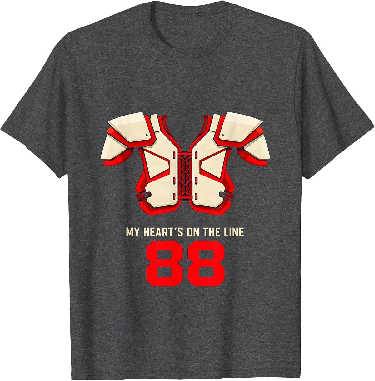 Men's My Heart's On The Line 88 Football Lineman Mom Jersey Number T-Shirt - Dark Heather Grey