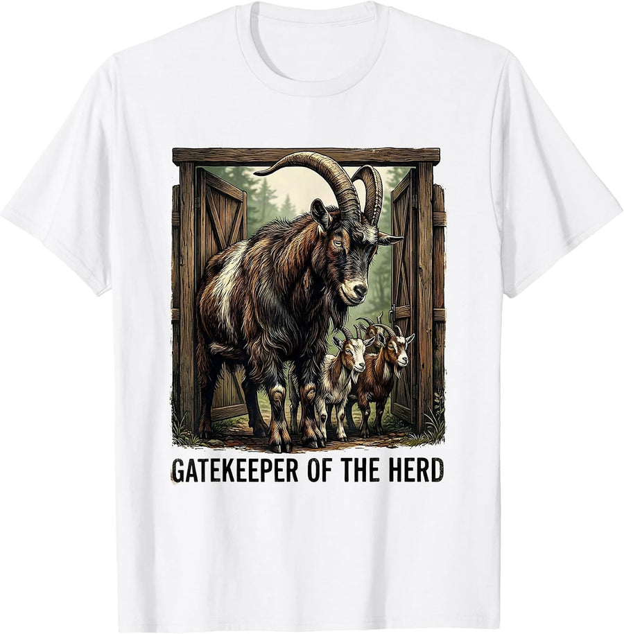 Men's Gatekeeper Of The Herd Vintage Funny Goat Lover Farmer Gift T-Shirt - White