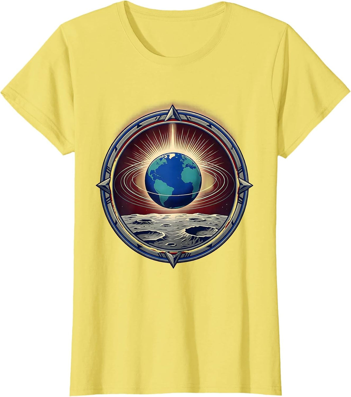 Earthrise Lunar Surface Space Illustration T-Shirt - Lemon Yellow