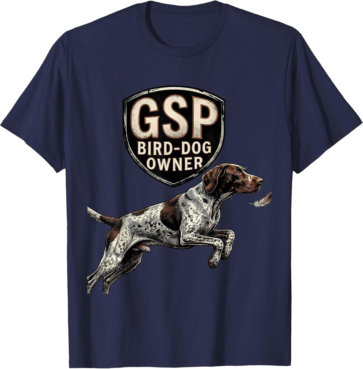 GSP Bird-Dog Owner Distressed German Shorthaired Pointer Dog T-Shirt - Navy Blue