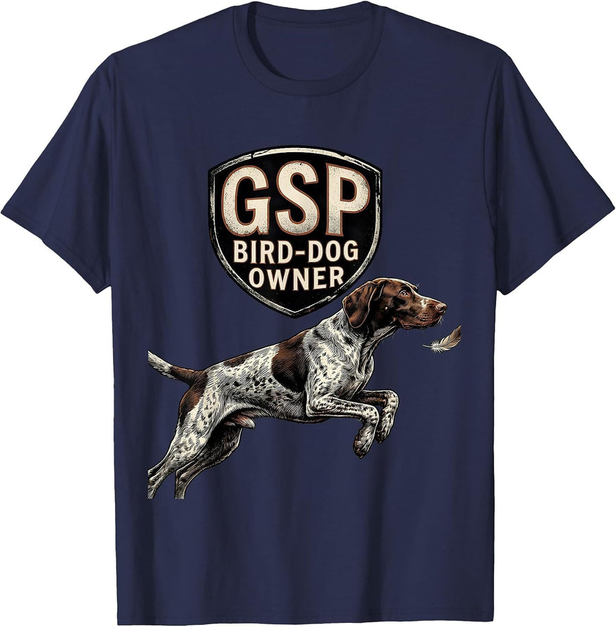 GSP Bird-Dog Owner Distressed German Shorthaired Pointer Dog T-Shirt - Navy Blue