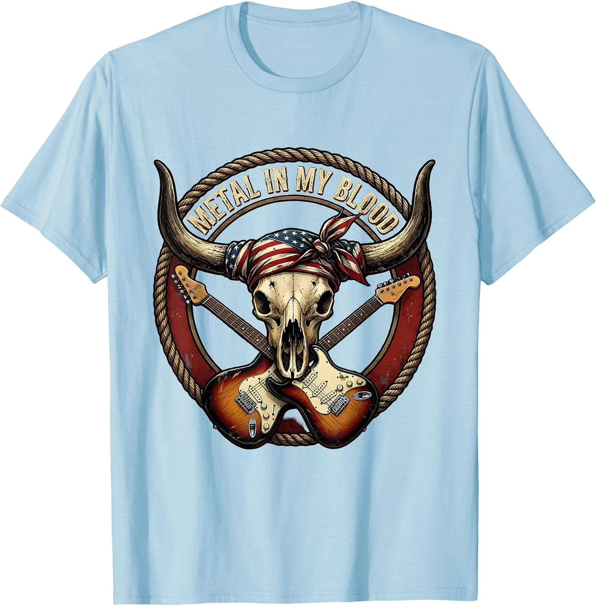 Men's Metal In My Blood Rock Music Graphic Design T-Shirt - Baby Blue