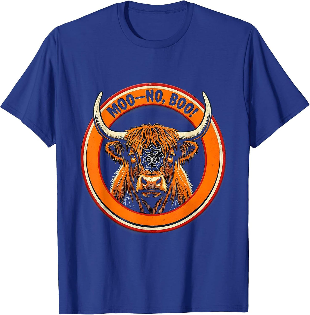 Men's Moo—No, Boo! Whimsical Highland Cow Halloween Humor T-Shirt - Royal Blue