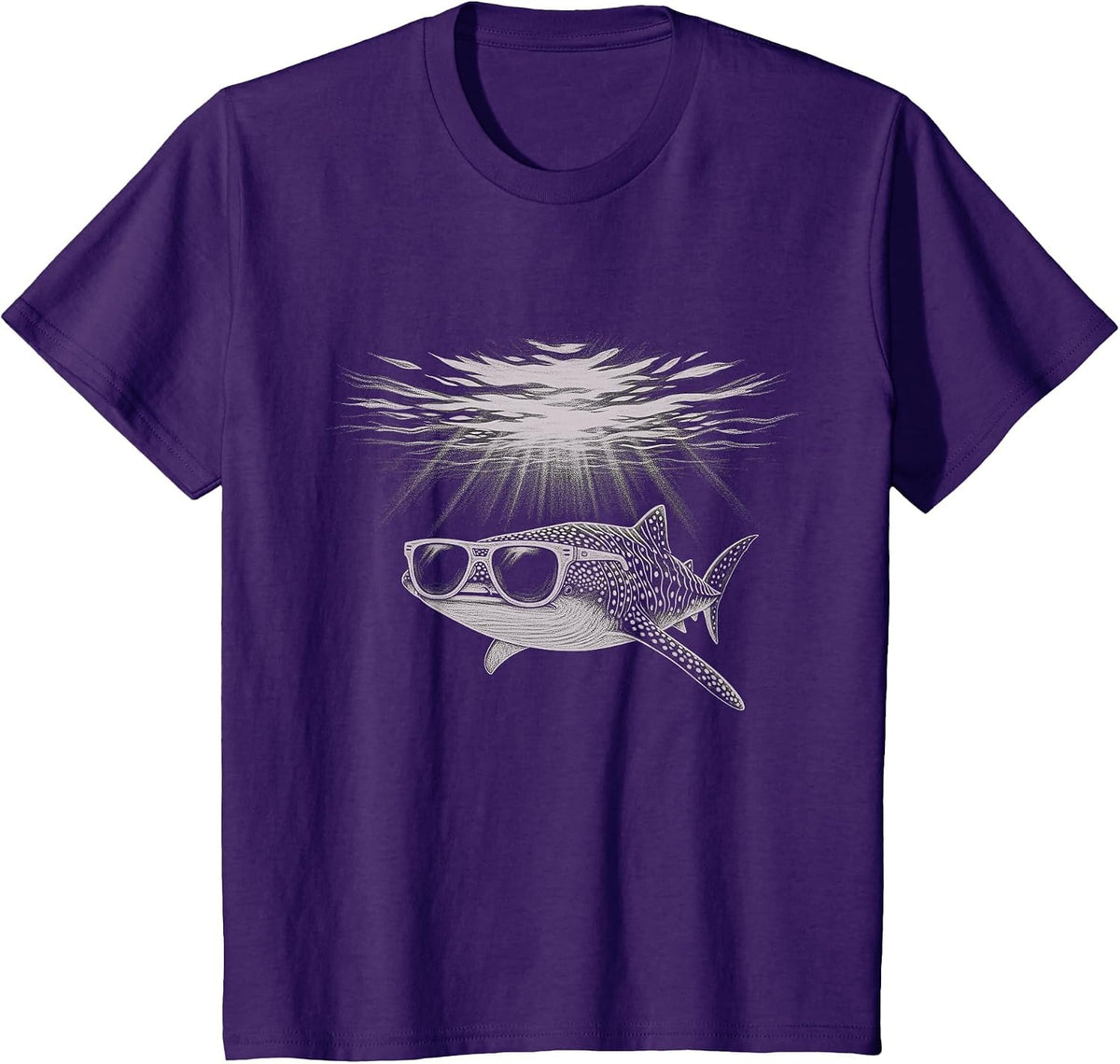 Cool Whale Shark Wearing Sunglasses Drawing Art Design T-Shirt - Purple