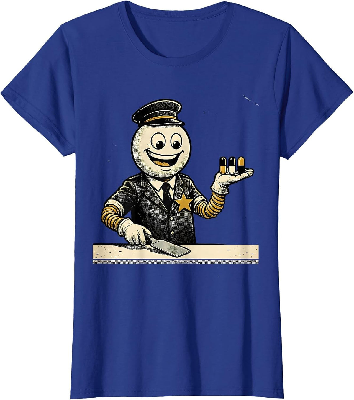 Women's Retro Cartoon Pharmacy Clerk Cute Pharmacy Tech Humor T-Shirt - Royal Blue