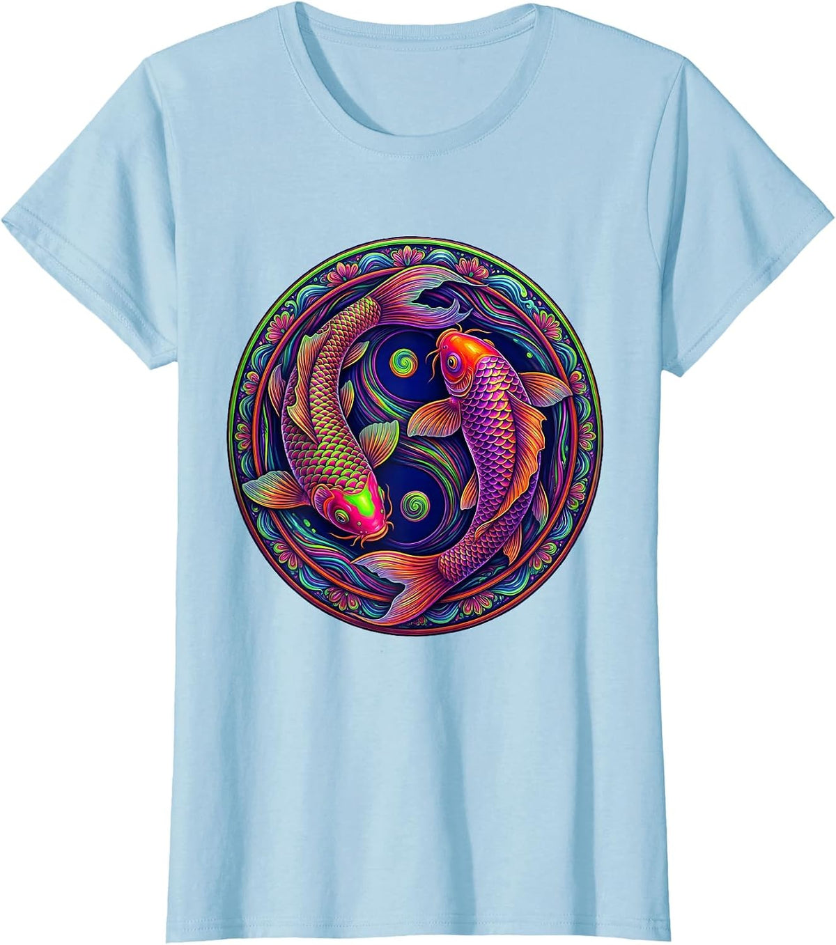 Koi Fish Yin Yang Balance Graphic Design T-Shirt - Baby Blue