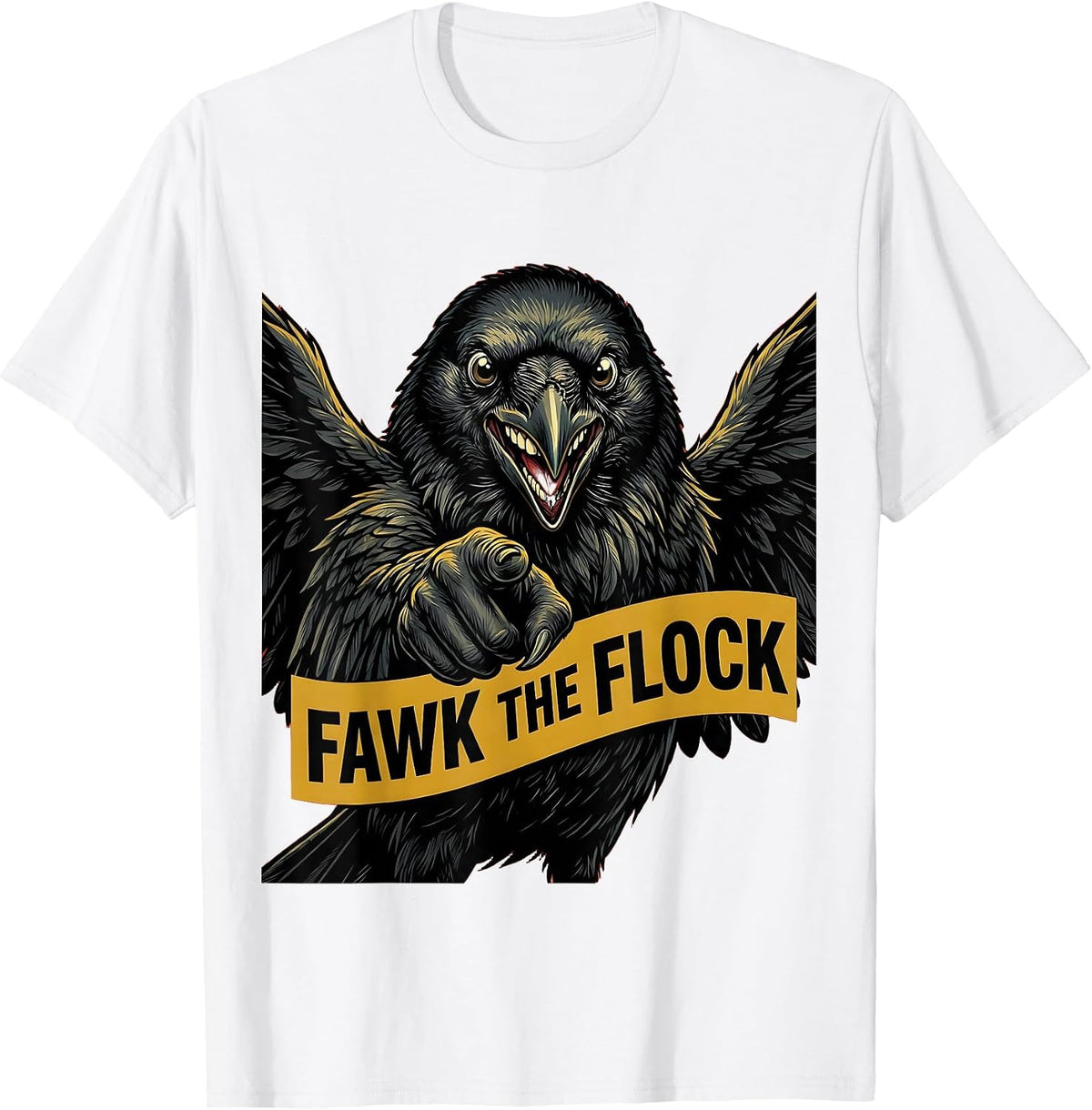 Men's Fawk the Flock Crow Rebel Graphic Design T-Shirt - White