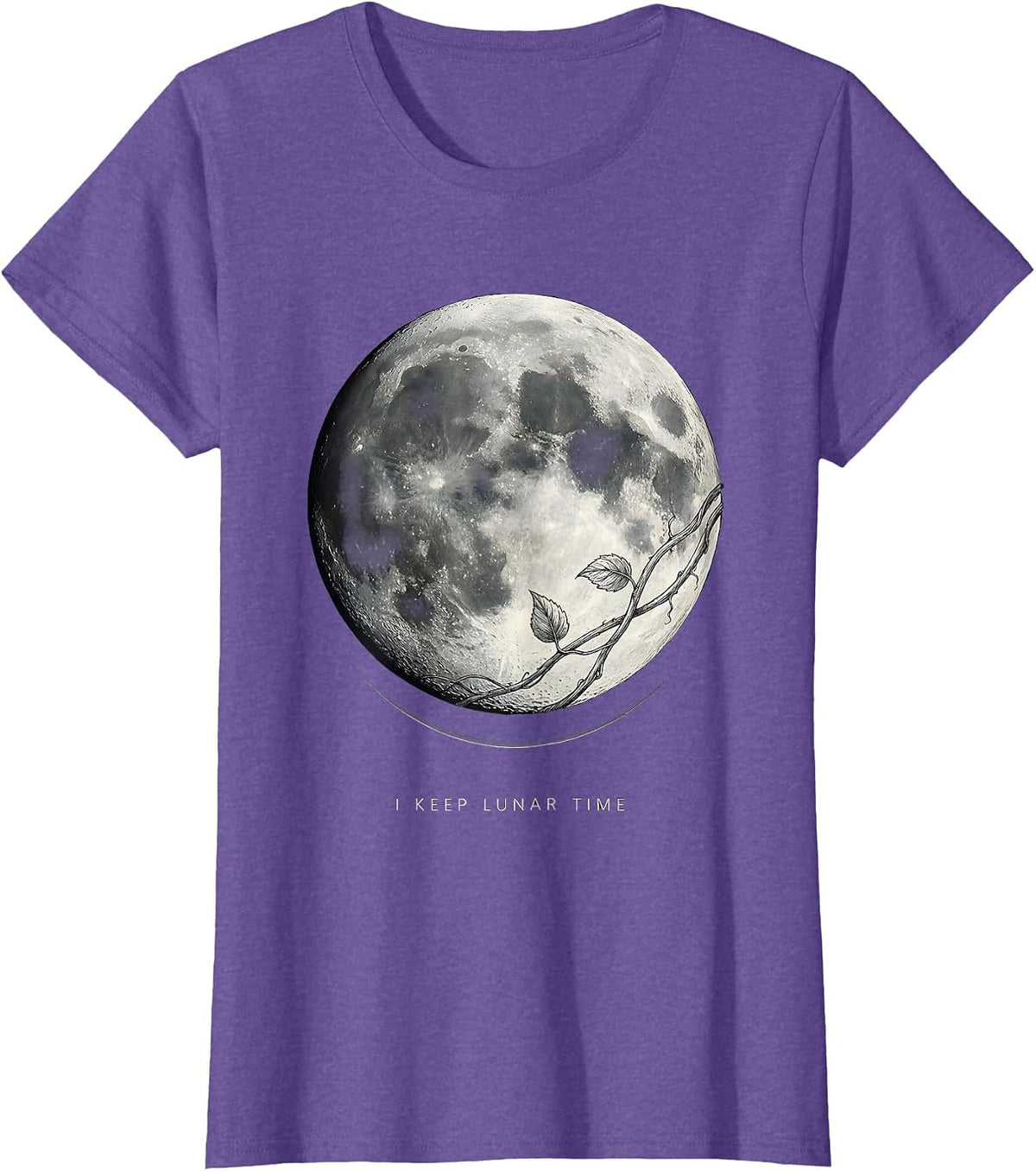 Women's I Keep Lunar Time Vintage Celestial Moon Phase Botanical T-Shirt - Purple Heather