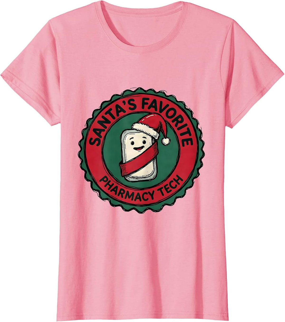 Women's Santa's Favorite Pharmacy Tech Funny Pharmacist Tech T-Shirt - Pink