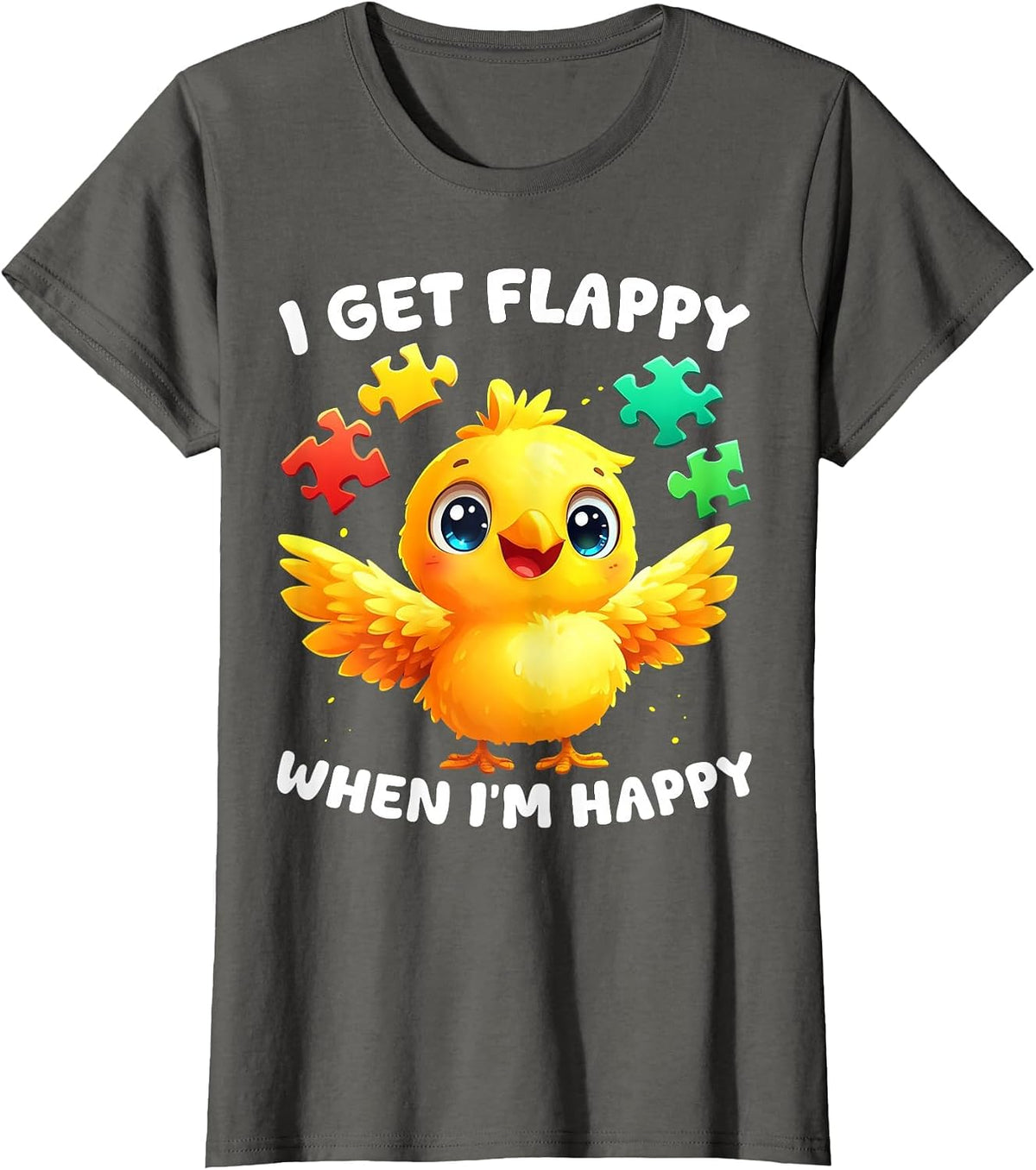 I Get Flappy When I'm Happy Cute Bird Autism Awareness T-Shirt - Asphalt Grey