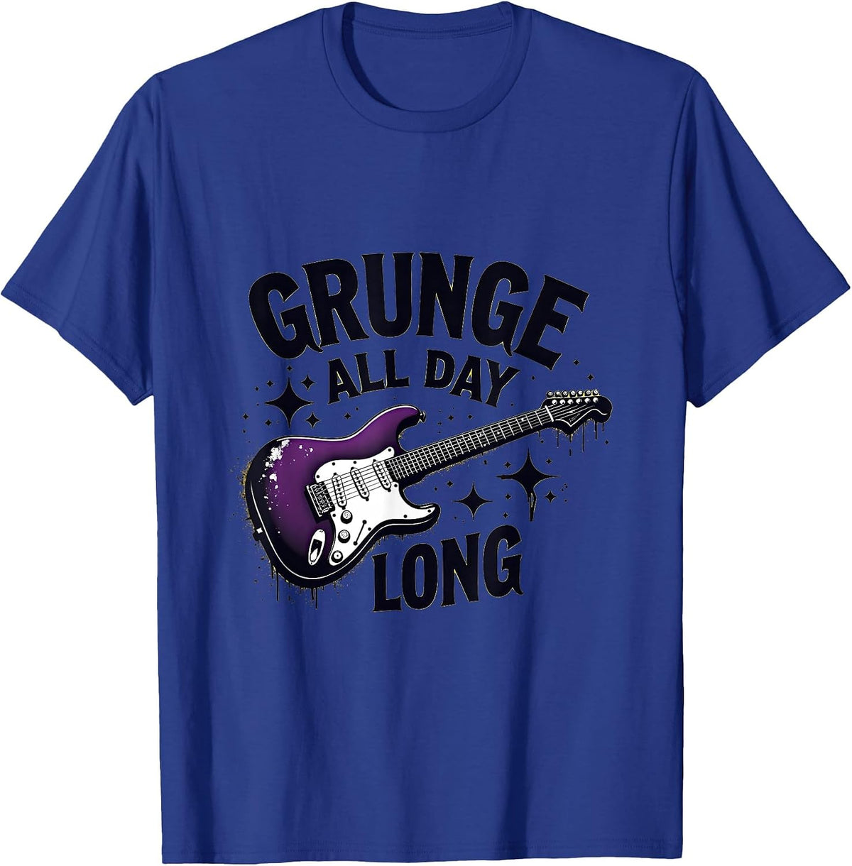 Grunge All Day Long Vintage Music Design T-Shirt - Royal Blue