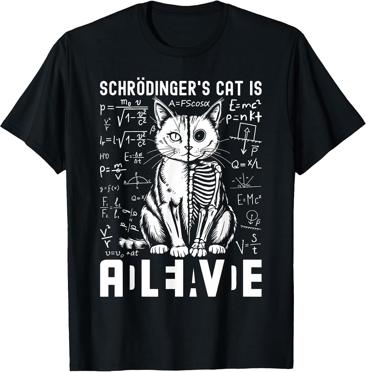 Schrodinger's Cat Dead and Alive Physics T-Shirt - Black