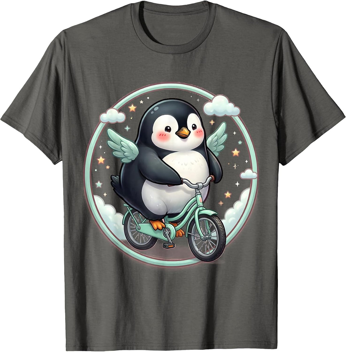 Penguin Riding a Bicycle with Tiny Wheels T-Shirt - Asphalt Grey