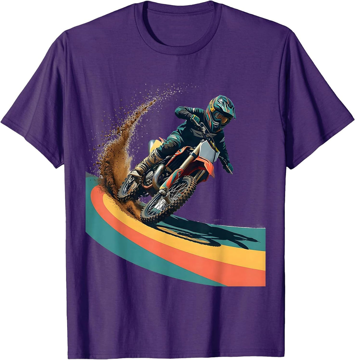 Motocross Kid Flat Vector Youth Dirt Bike Gift T-Shirt - Purple
