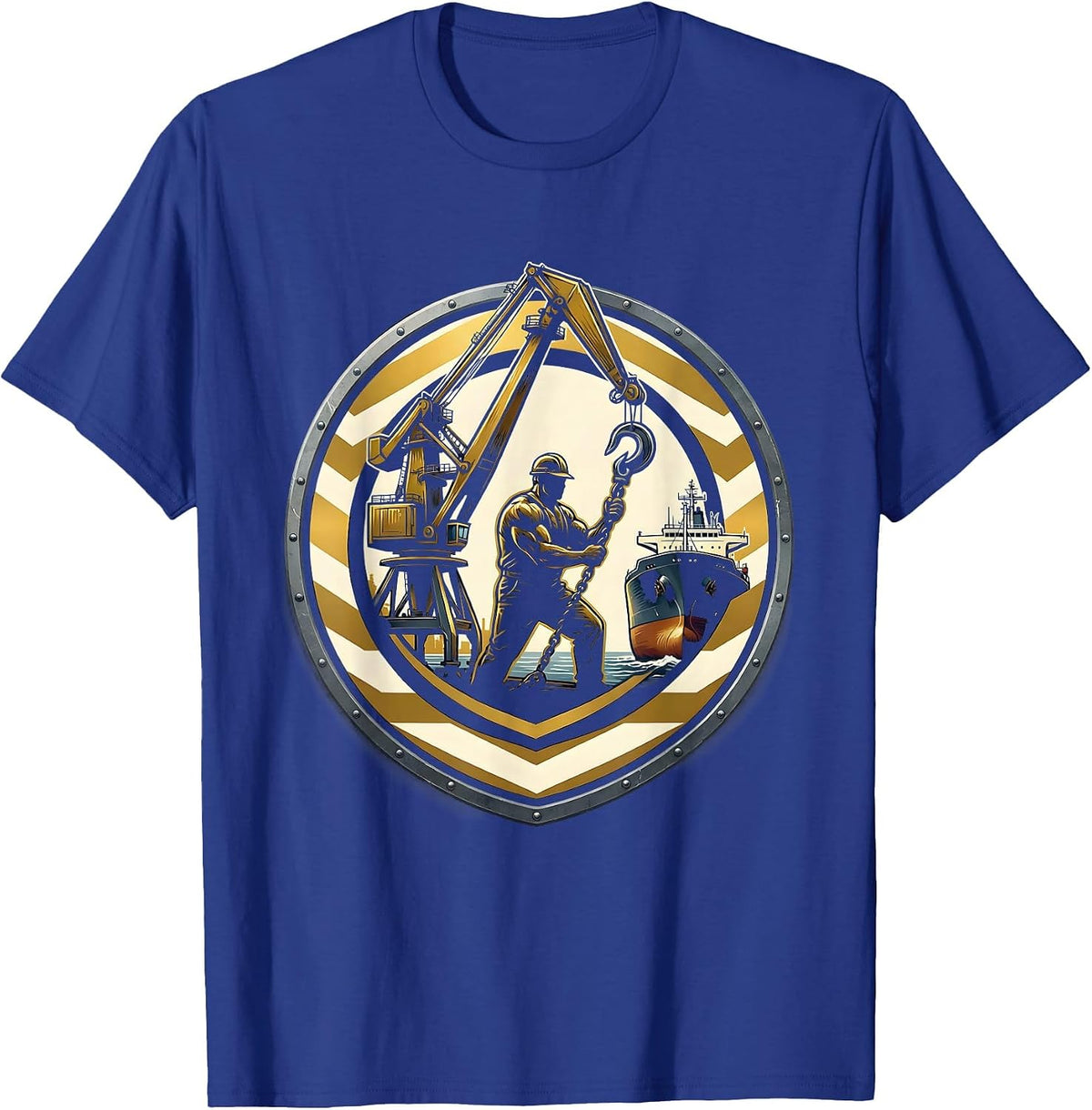 Labor Day Dock Worker Crane Unloading Ship T-Shirt - Royal Blue