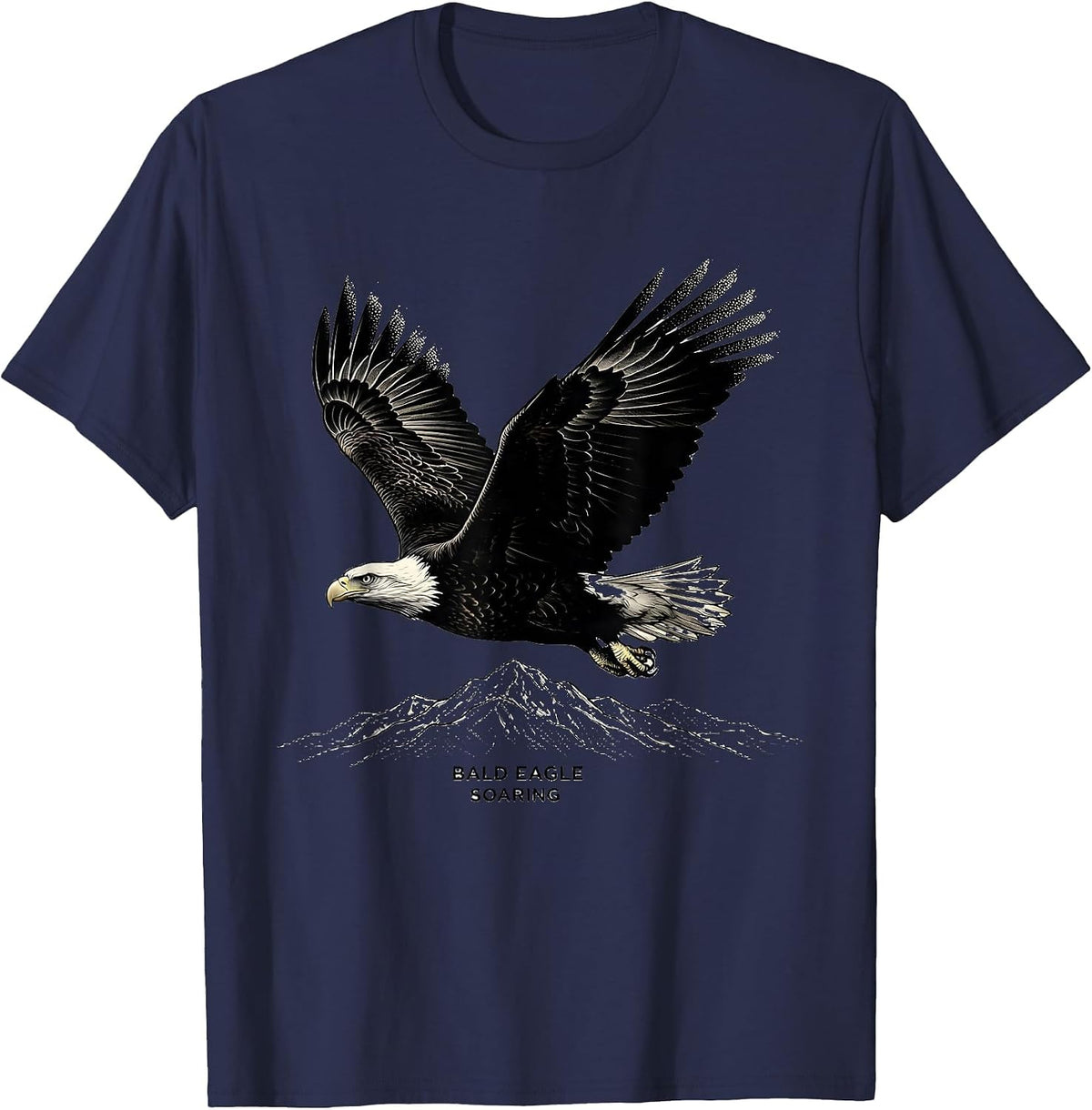 Bald Eagle Soaring Blackwork Dotwork Eagle Lover Wildlife T-Shirt - Navy Blue