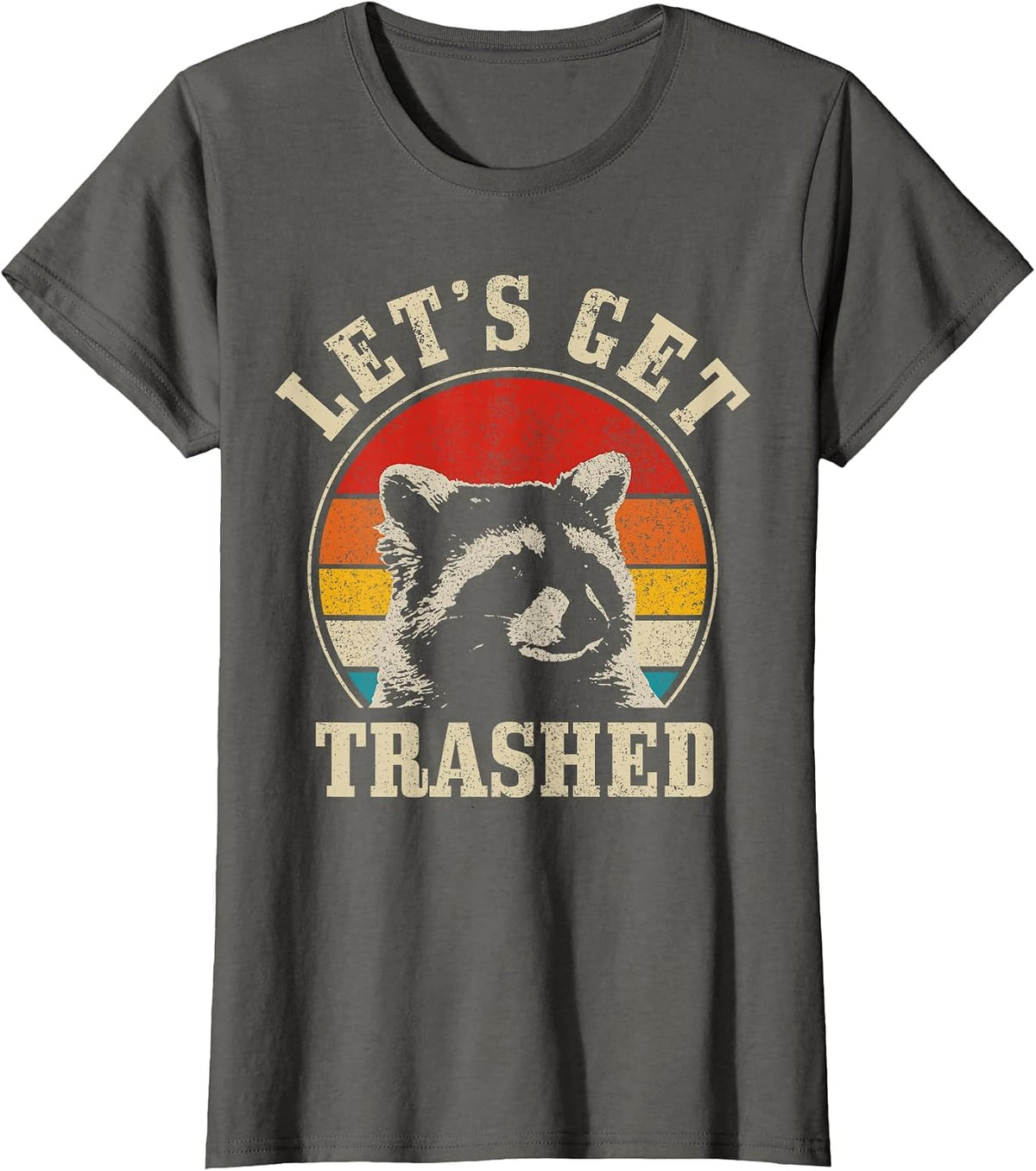 Raccoon Let's Get Trashed Vintage Retro Racoon Funny T-Shirt - Asphalt Grey