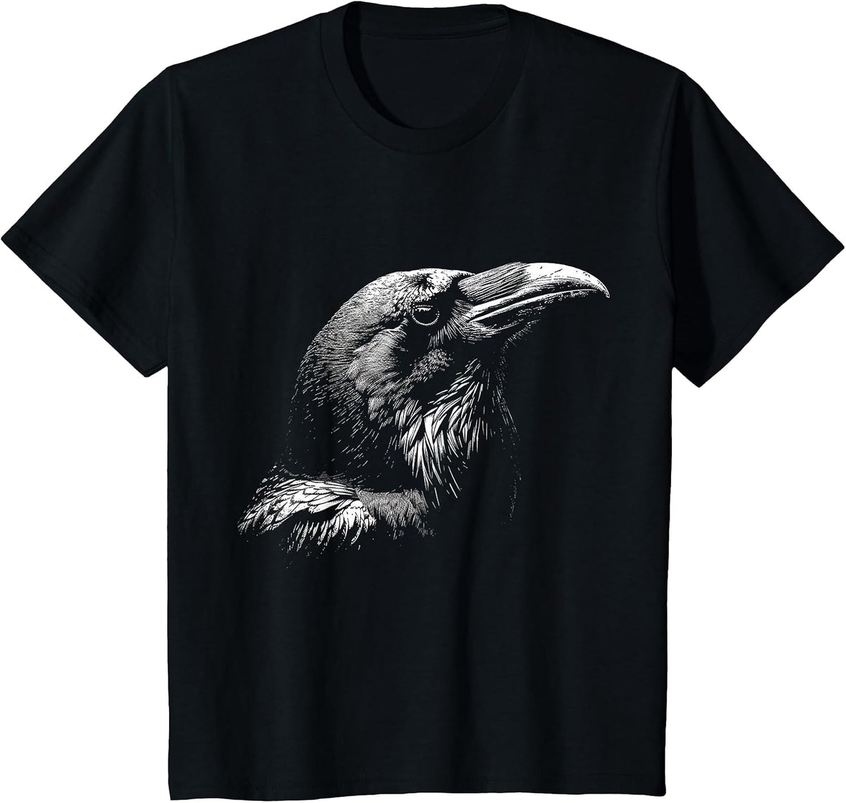 Raven Drawing Bird Art Animal Face Graphic Raven T-Shirt - Black
