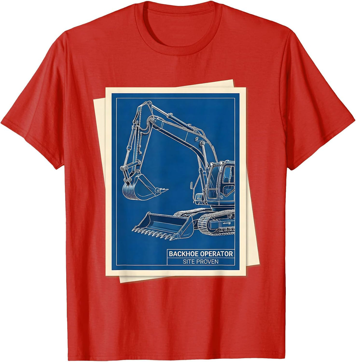 Men's Backhoe Operator Site Proven Technical Blueprint Heavy T-Shirt - Red