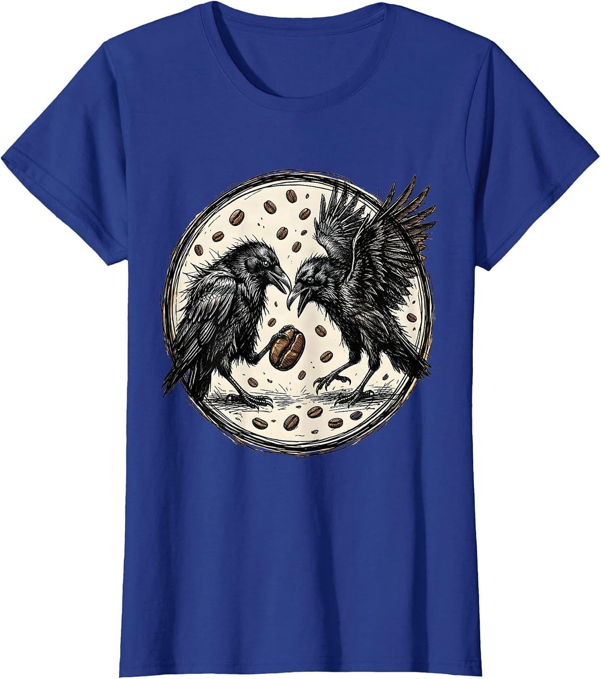 Women's Two Crows Arguing Over Last Coffee Bean T-Shirt - Royal Blue