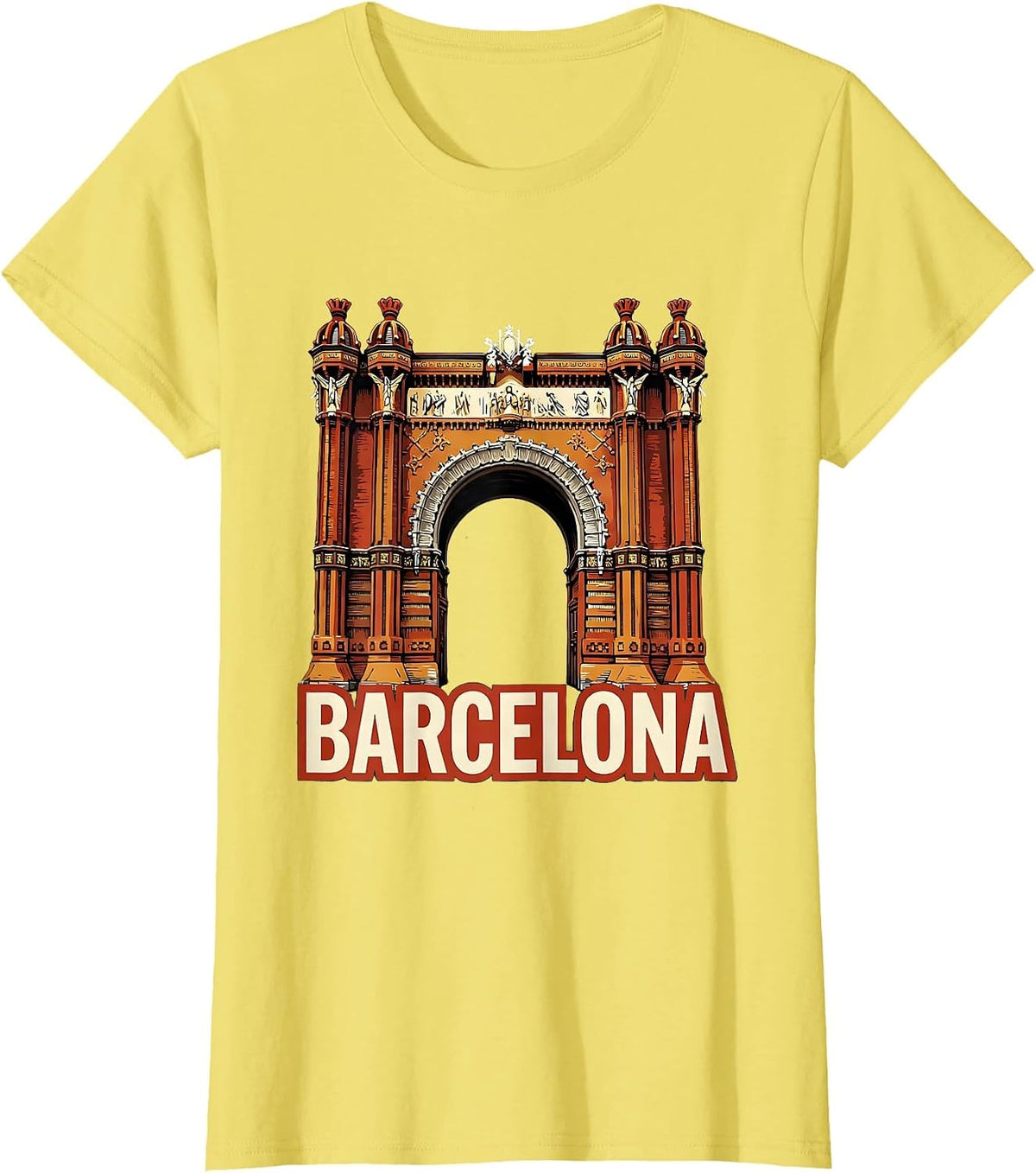 Women's Barcelona Linocut Spanish Heritage Souvenir National Pride T-Shirt - Lemon Yellow