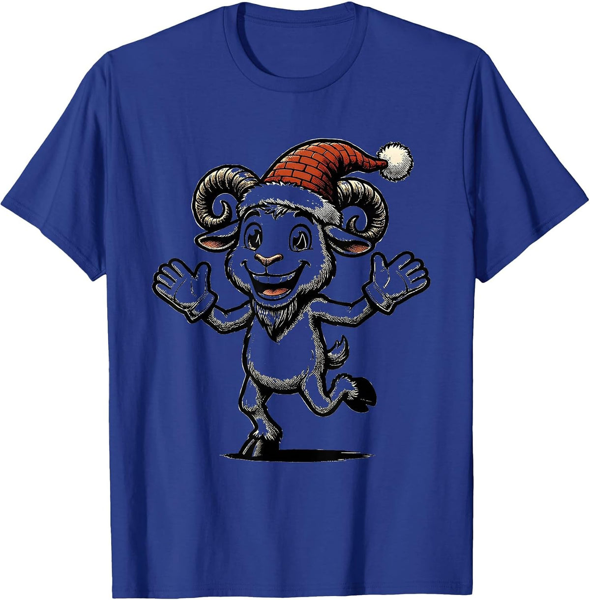 Goat Character Retro Cartoon Christmas Novelty T-Shirt - Royal Blue