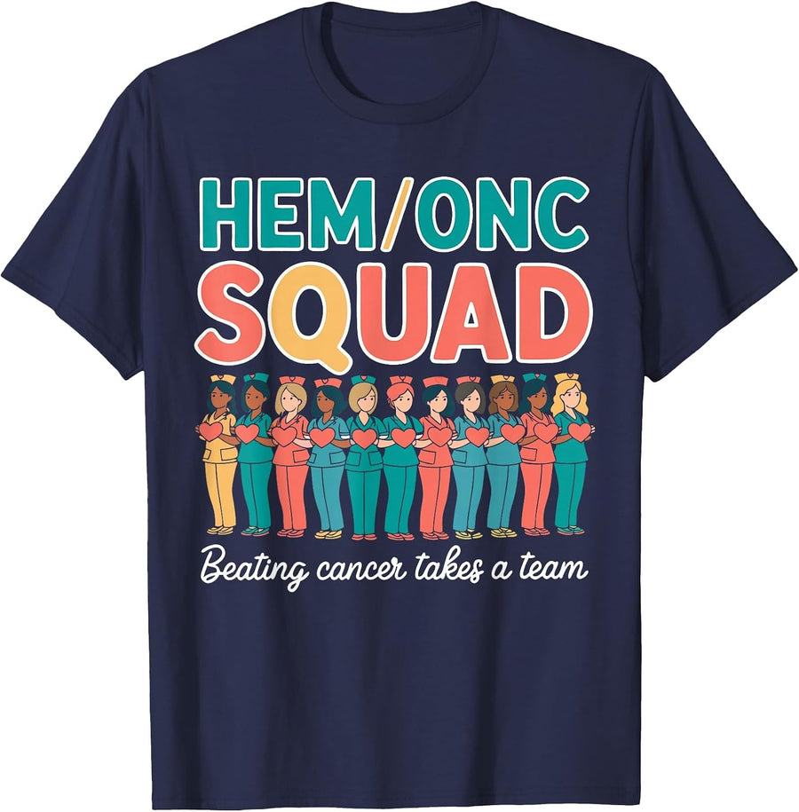 Hem/Onc Nurse Squad Pediatric Team Hematology/Oncology Nurse T-Shirt - Navy Blue