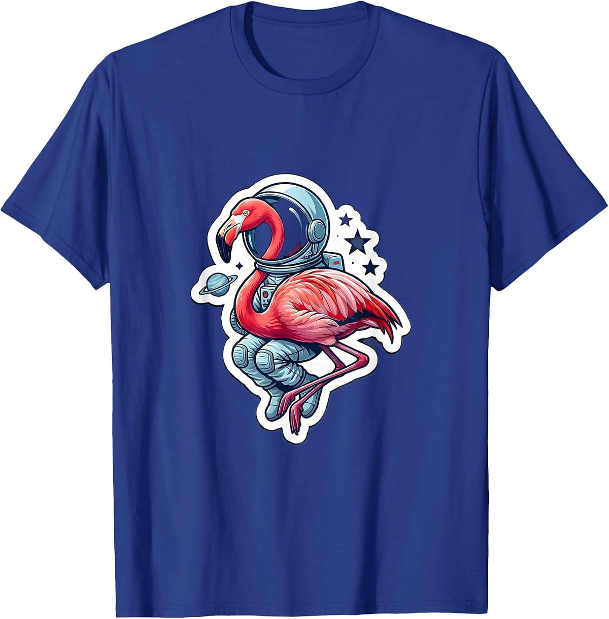 Men's Astronaut Flamingo Floating in Outer Space T-Shirt - Royal Blue