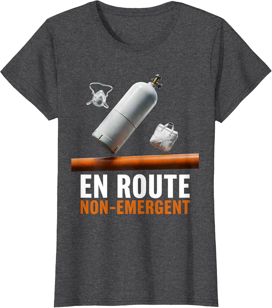 Women's En Route Non-Emergent Brutalist Graphic EMT Paramedic Humor T-Shirt - Dark Heather Grey