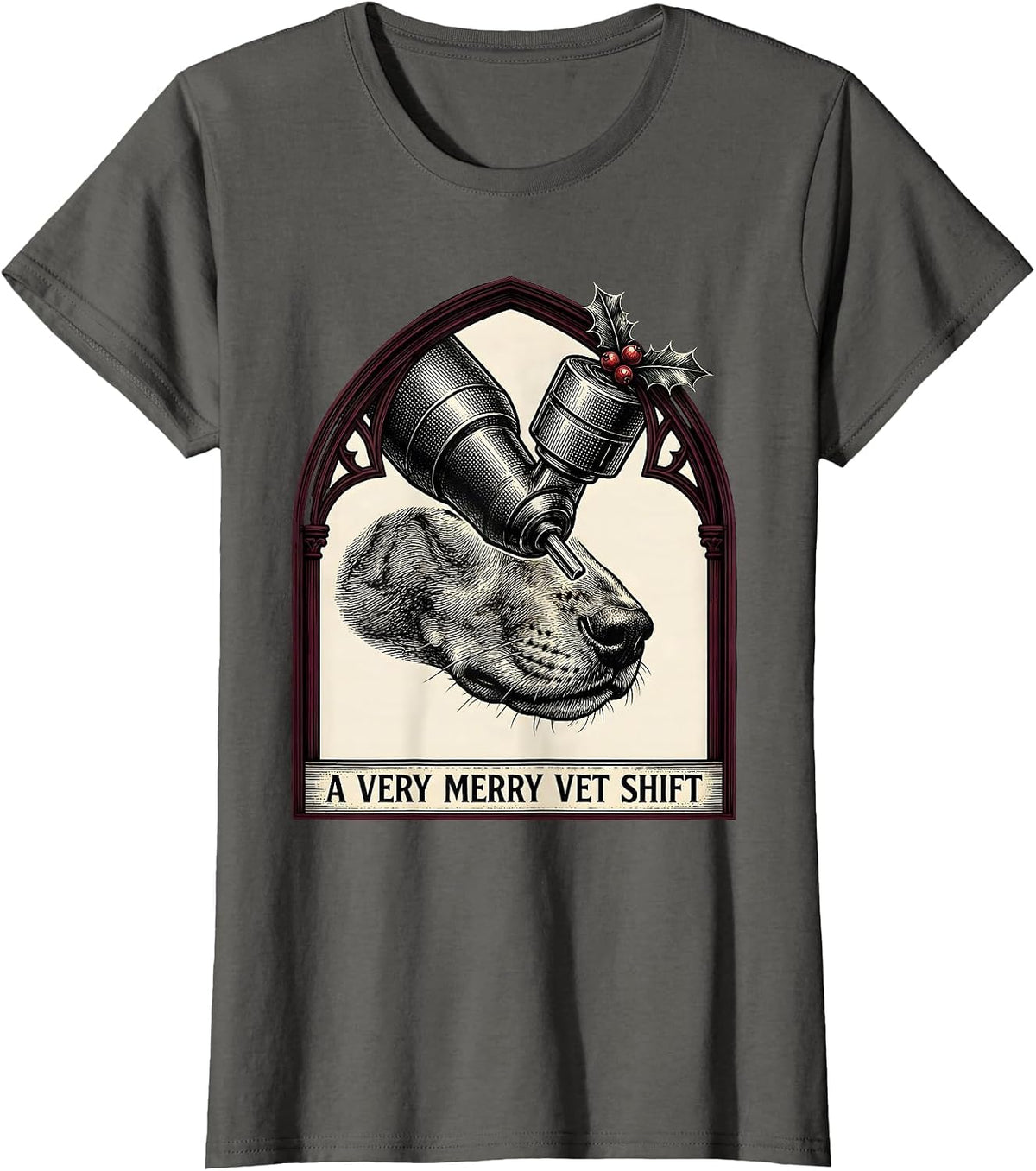 Women's A Very Merry Vet Shift Gothic Veterinary Tech Christmas T-Shirt - Asphalt Grey