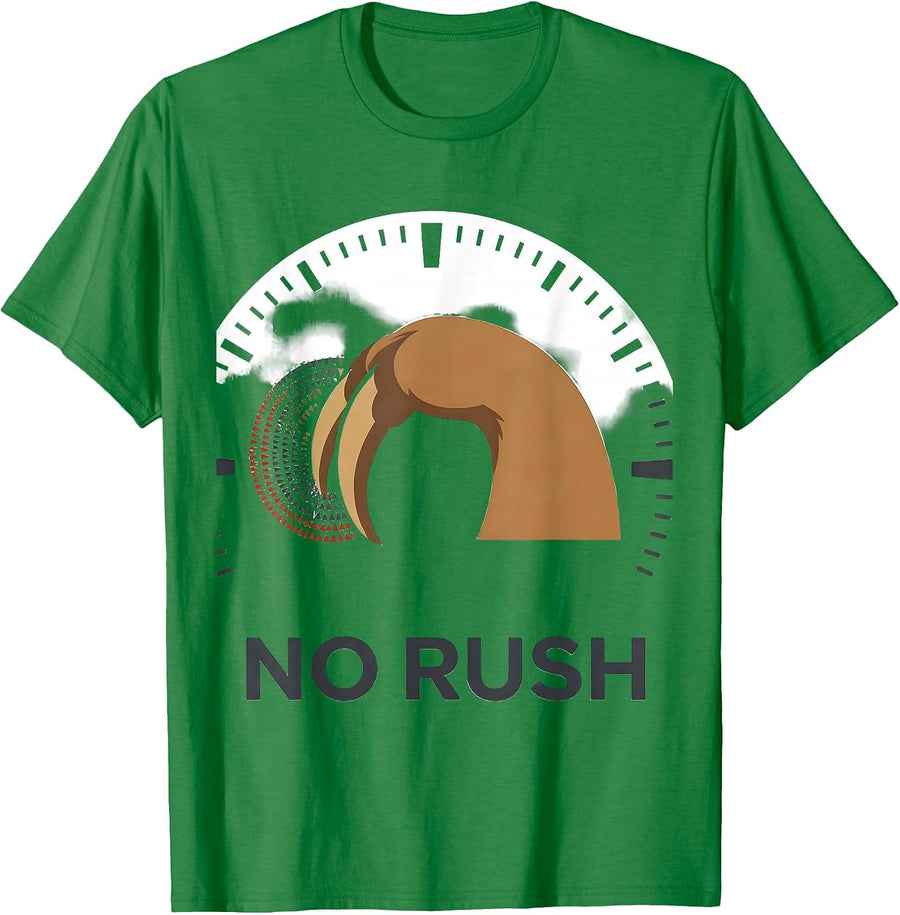 Men's No Rush Funny Sloth Lover Lazy Life Deadpan Humor T-Shirt - Kelly Green