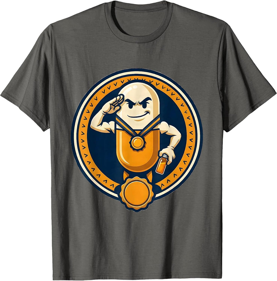 Capsule Mascot Pharmacy Tech Humor Pharmacist Gift T-Shirt, Men, Asphalt Grey, Medium - As Pictured