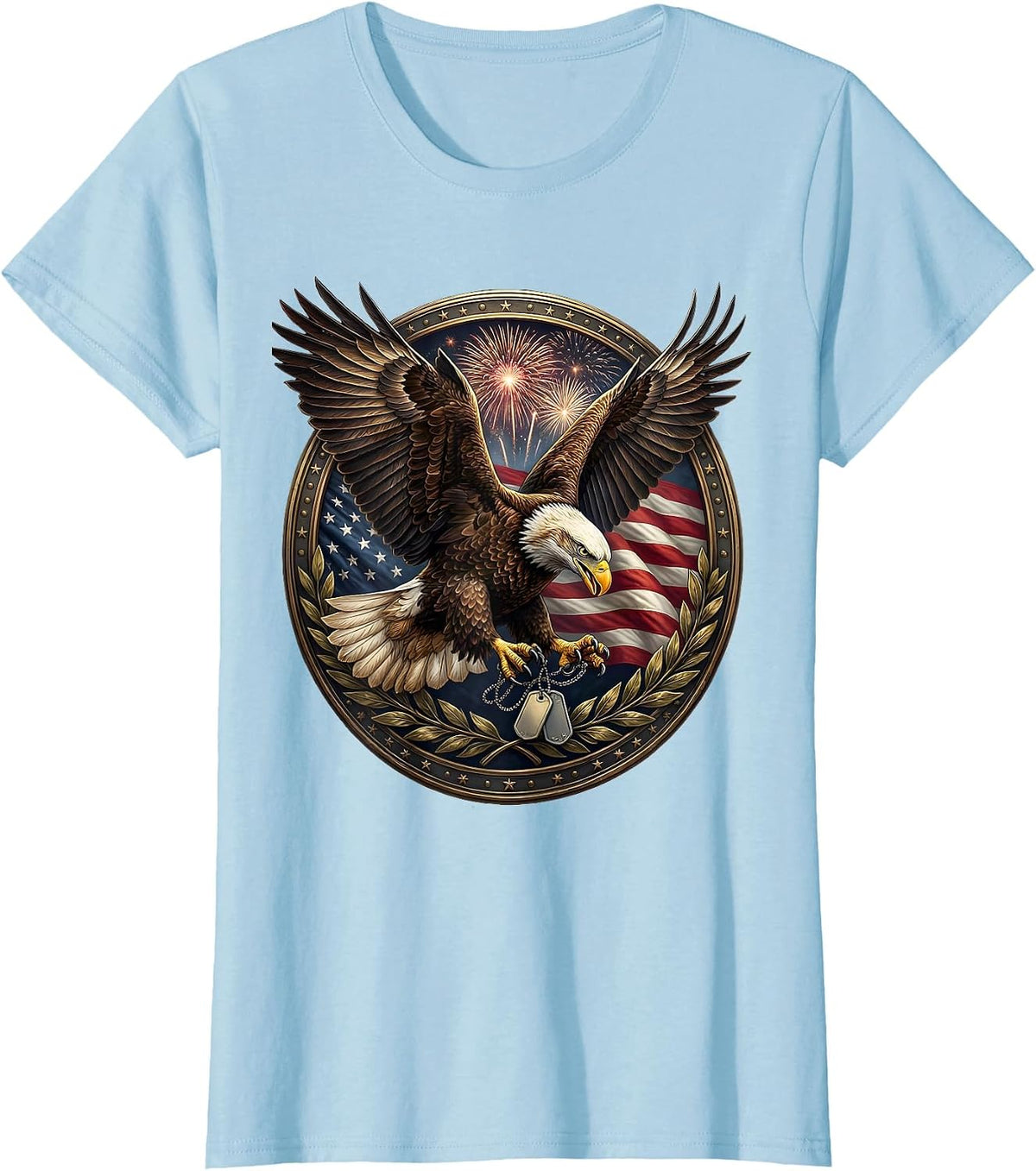 Bald Eagle Military Dog Tags US Army Graphic T-Shirt - Baby Blue