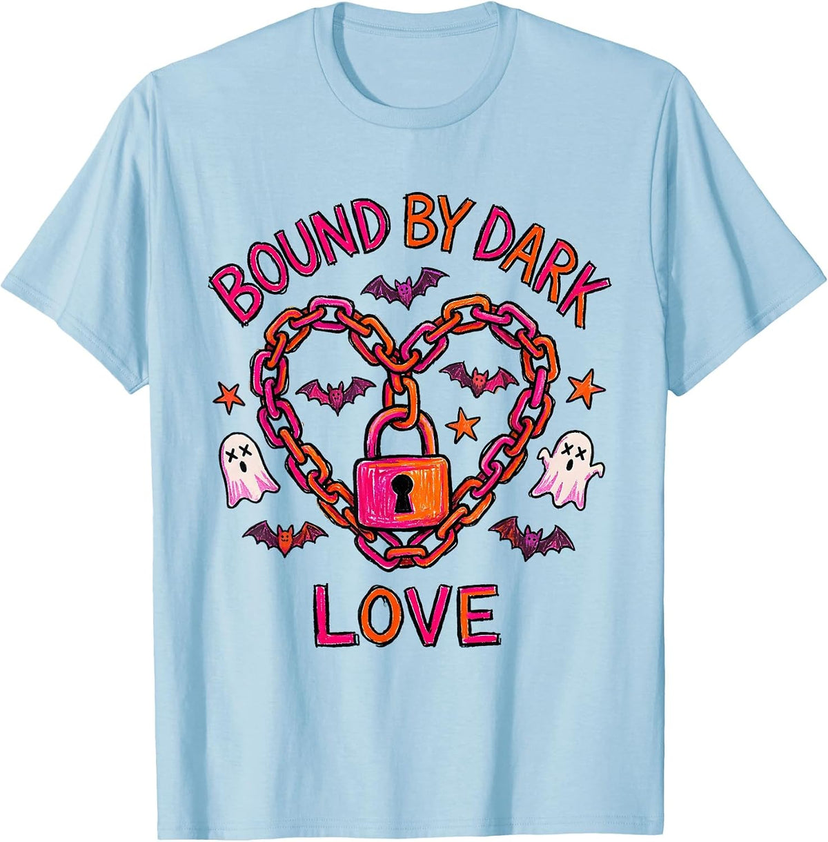 Men's Bound by Dark Love Gothic Chains Heart Design T-Shirt - Baby Blue
