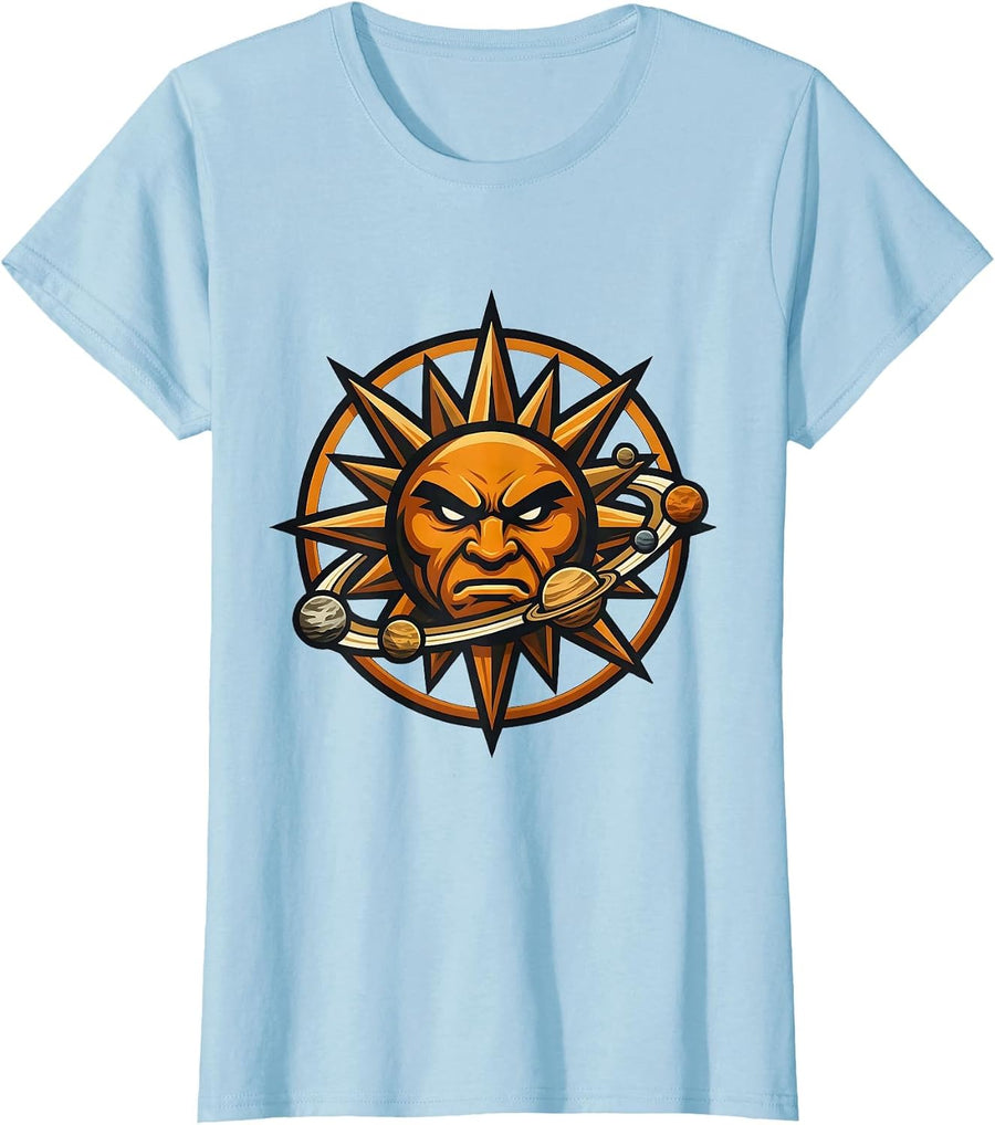 Women's Six Planets Orbiting a Blazing Sun Space Design T-Shirt - Baby Blue
