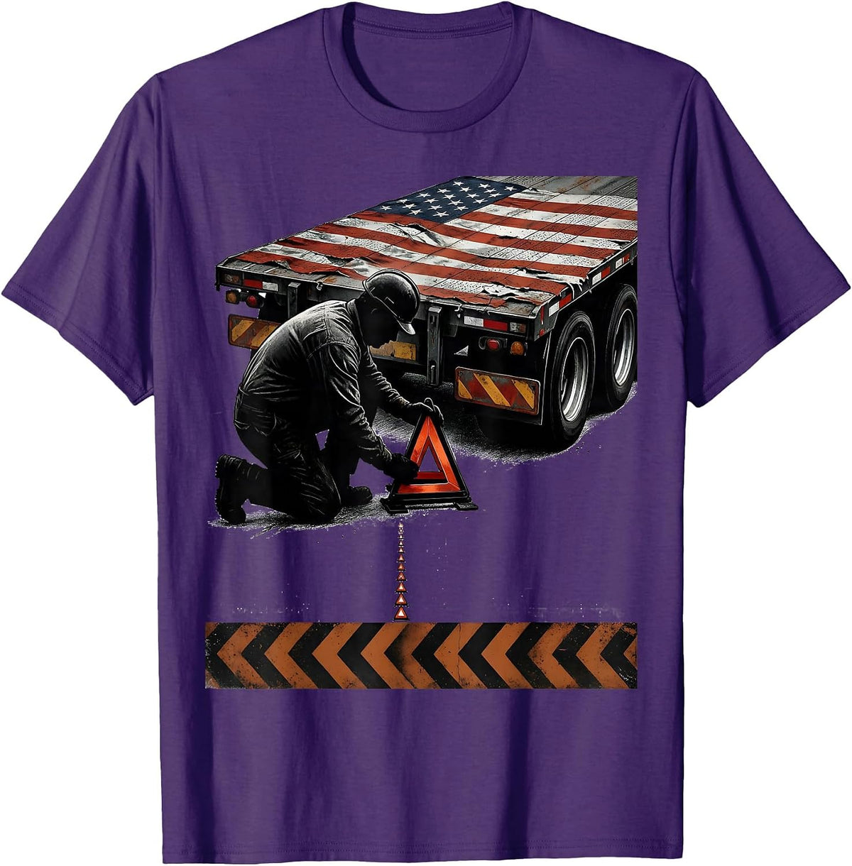 Men's Roadside Heavy-Haul Operator Distressed Trucker Patriotic T-Shirt - Purple