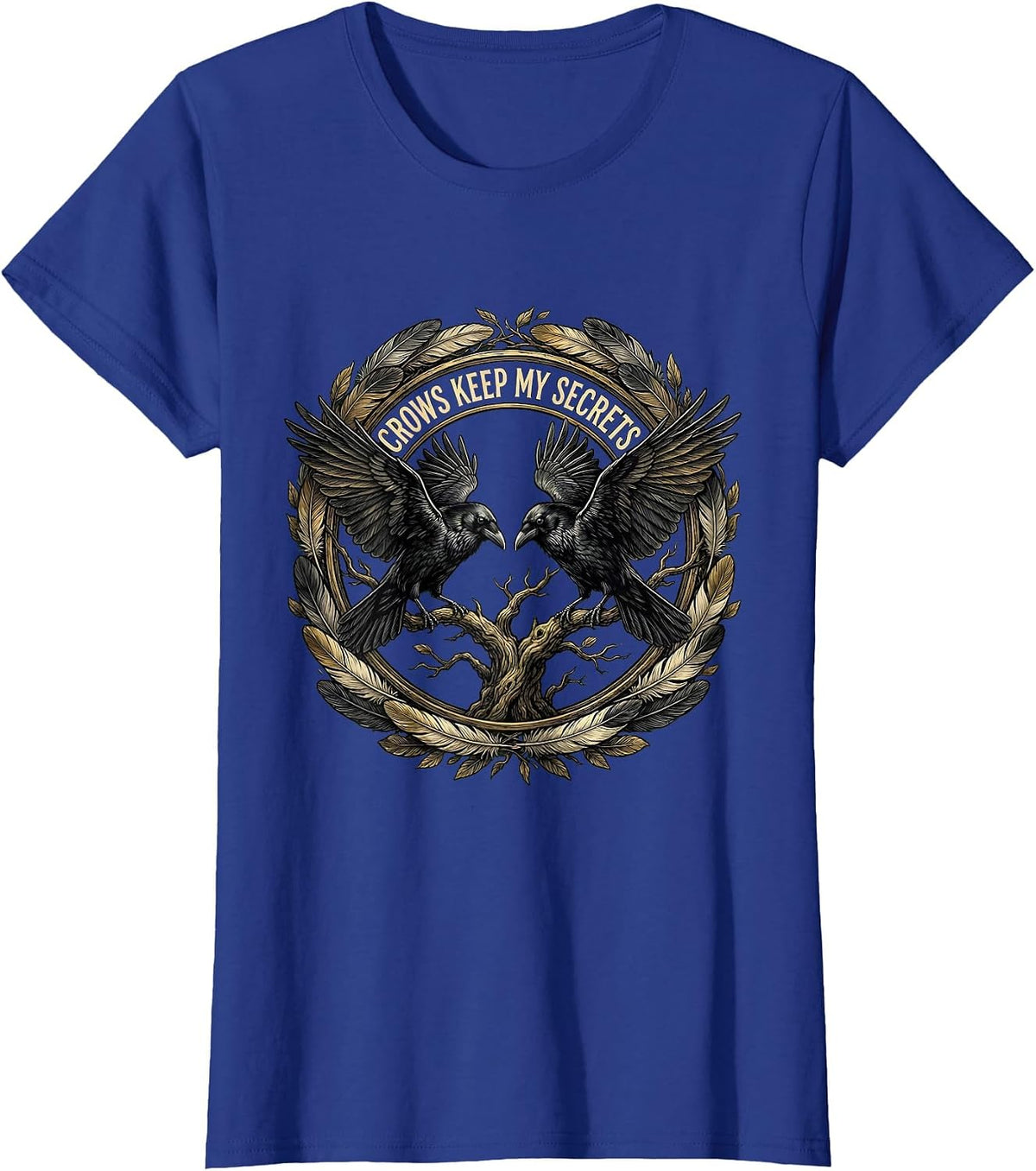 Women's Crows Keep My Secrets Mystic Bird Design T-Shirt - Royal Blue